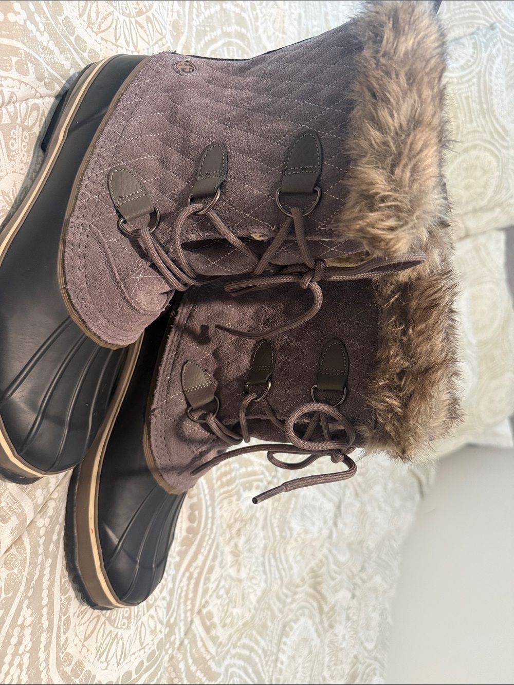 Northside Quilted Faux-Fur Trim Winter Duck Boots - Dark Brown